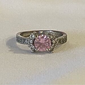 925 Silver Pink Cubic Zirconia Ring sz 9